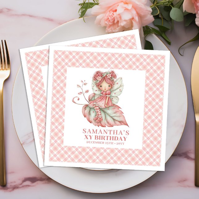 Serviettes en papier rose floral pour l'anniversai (Magical Fairy Girl Birthday Floral Pink napkins)