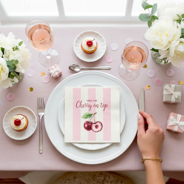 Serviettes en papier Rose Fun Baby Shower Rayures  (Créateur téléchargé)