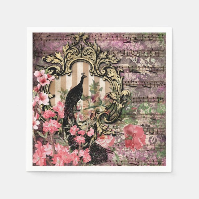 Serviettes en papier rose paon pour mariage frança (Devant)