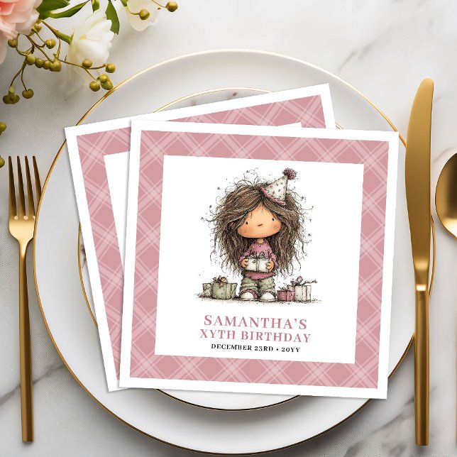 Serviettes en papier roses drôles et originales po (Girls 7th Birthday Party Quirky Funny Pink Napkins)