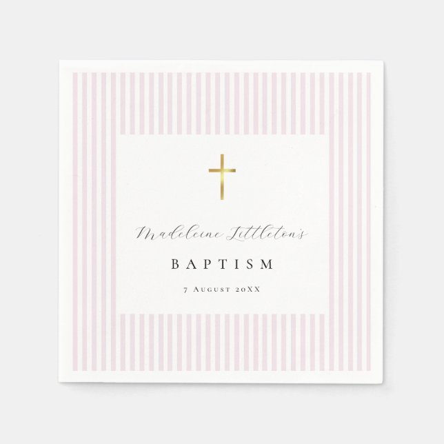 Serviettes en papier roses simples pour baptême de (Devant)