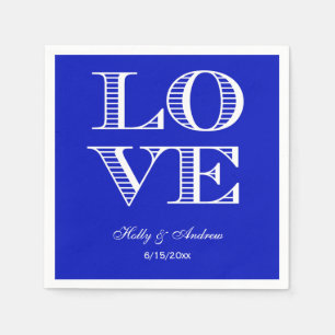 Serviettes en papier Royal Blue, White LOVE