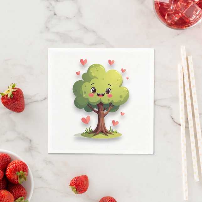 Serviettes en papier Saint-Valentin Arbre Cœurs Ro (En situation)