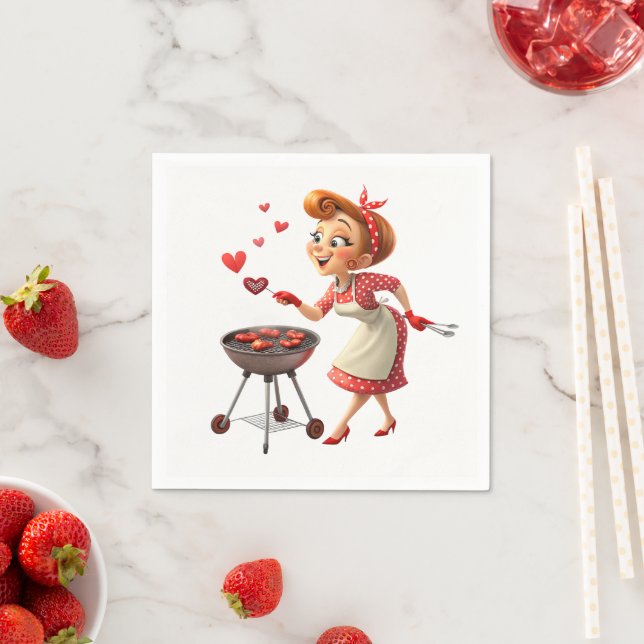 Serviettes en papier Saint-Valentin Cuisine Cœurs  (En situation)
