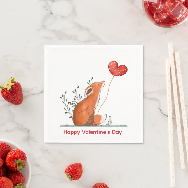 Serviettes en papier Saint-Valentin Renard Amour C (En situation)