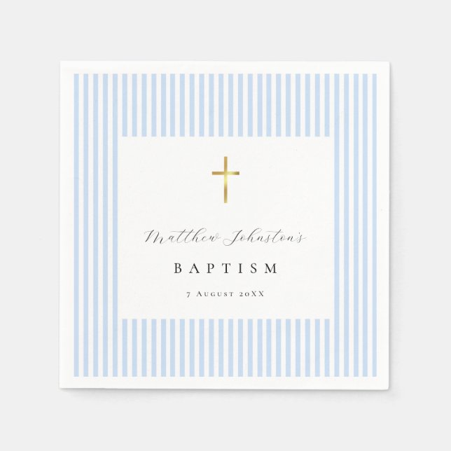Serviettes en papier simples bleues pour baptême d (Devant)