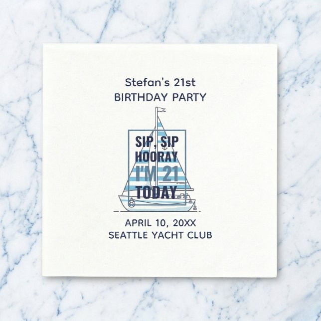Serviettes en papier Sip Sip Hourra Marin pour 21e (Chart a course for a night to remember.)