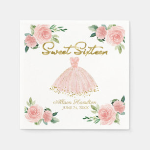 Serviettes en papier Sweet 16 Robe rose Floral blu