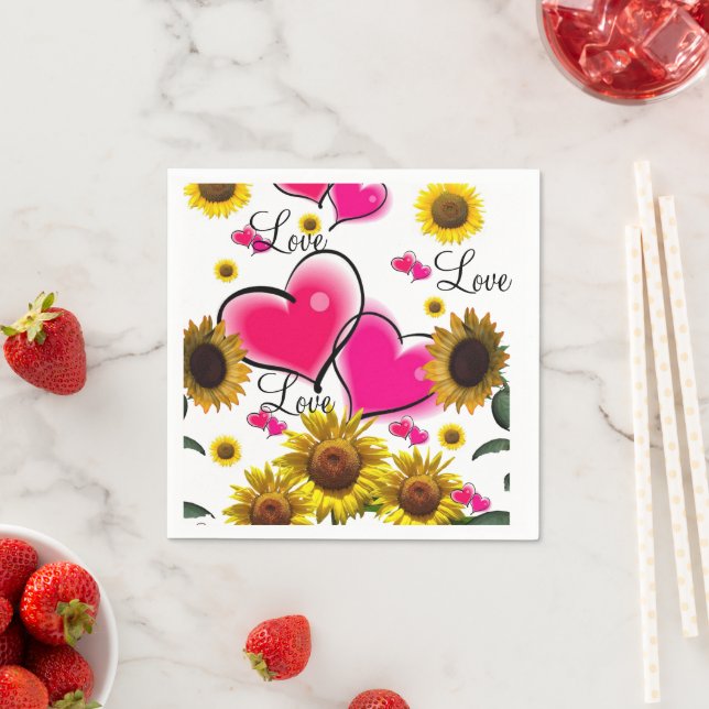 Serviettes en papier Tournesol Pink Hearts (En situation)