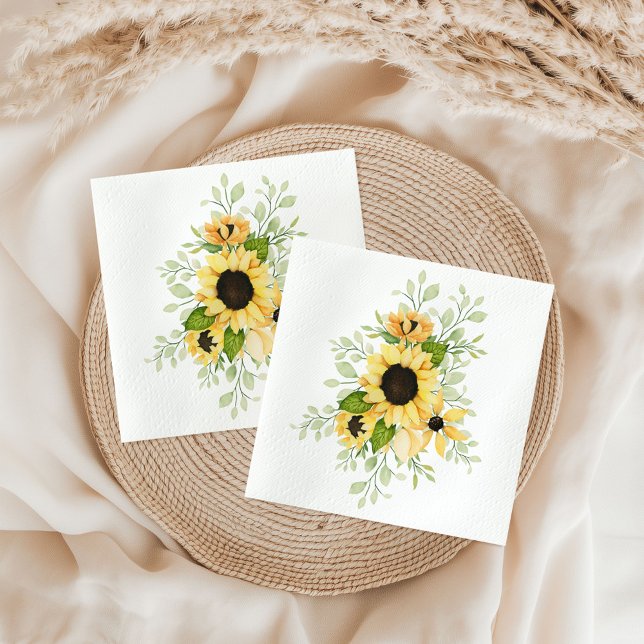 Serviettes en papier Tournesols à l'aquarelle (Créateur téléchargé)