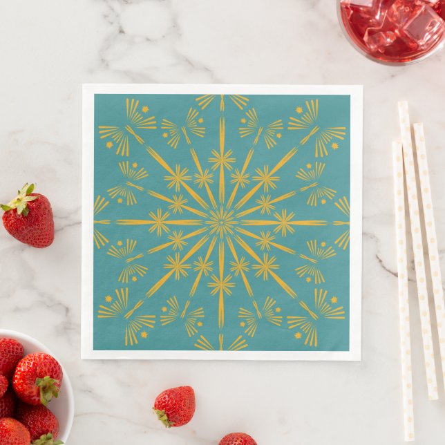 Serviettes en papier Turquoise Retro Mandala (En situation)