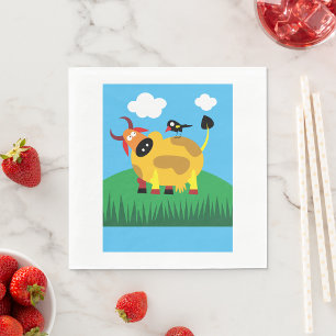 Serviettes En Papier Vache Et Oiseau Noir