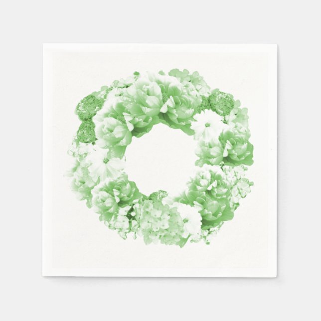 Serviettes en papier vert menthe monochrome couron (Devant)