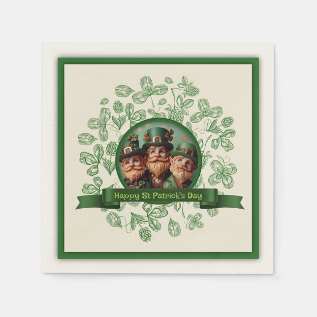 Serviettes en papier vintage Saint-Patrick lutins  (Devant)