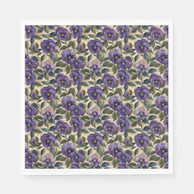 Serviettes en papier violet Pensée pour fête (Devant)