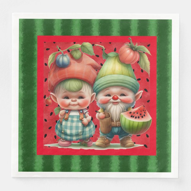serviettes en papier Watermelon Gnomes (Devant)