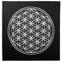 Fleur de vie Grille cristalline blanche Tissu noir