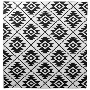 Serviettes En Tissus Noir de motif stylisé par symbole aztèque sur le