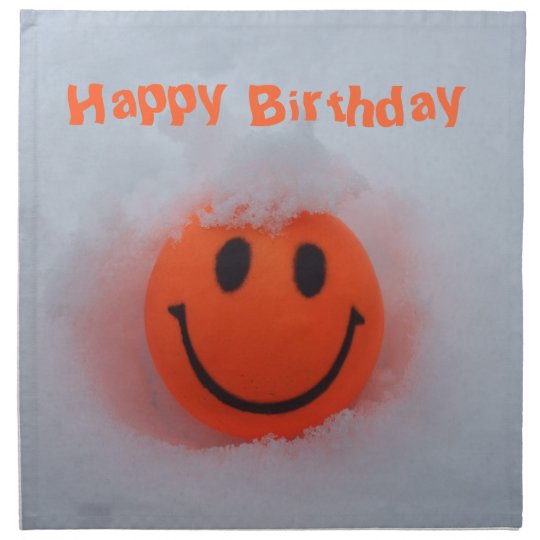 Serviettes En Tissus Visage Heureux D Anniversaire Smiley Dans La Neige Zazzle Fr