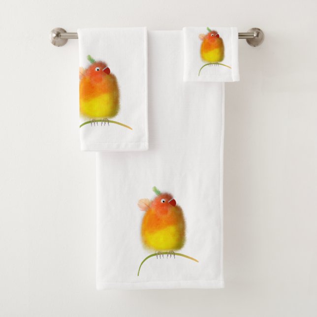 Serviettes ensemble Jaune & Orange Lovebird. (En situation)