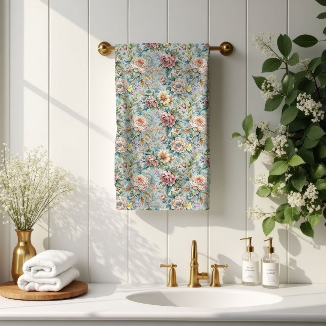 Serviettes Florales Romantiques Rococo Pastel Touc (Romantic Floral Towels Rococo Pastel Home Touch)