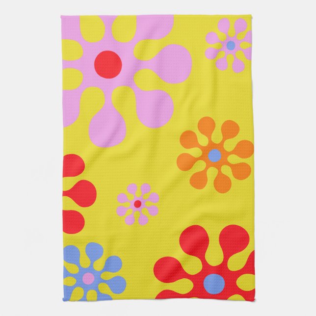 Serviettes Jaunes Motif de Fleur Retro (Vertical)
