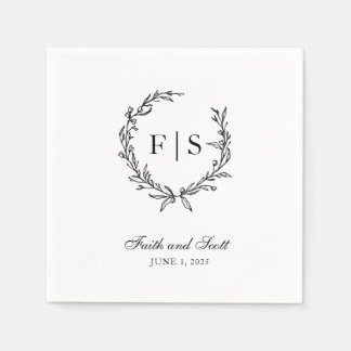 Serviettes jetables en noir et blanc Monogramme