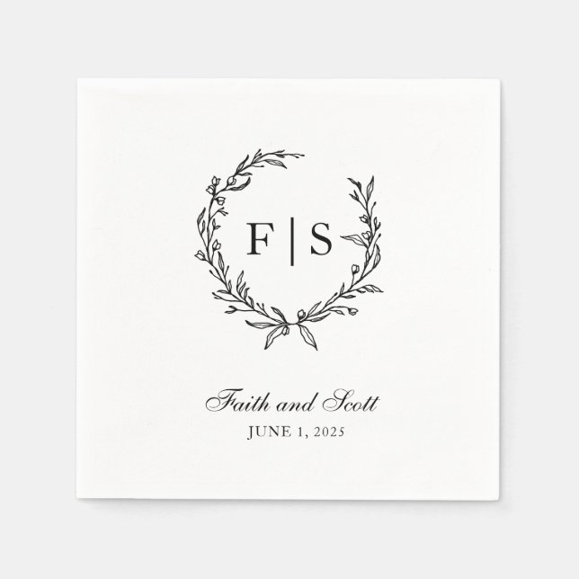 Serviettes jetables en noir et blanc Monogramme (Devant)