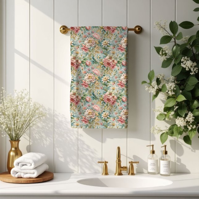 Serviettes Pastel Bloom Style Salle de Bain Inspir (Pastel Bloom Towels Rococo-Inspired Bathroom Style)
