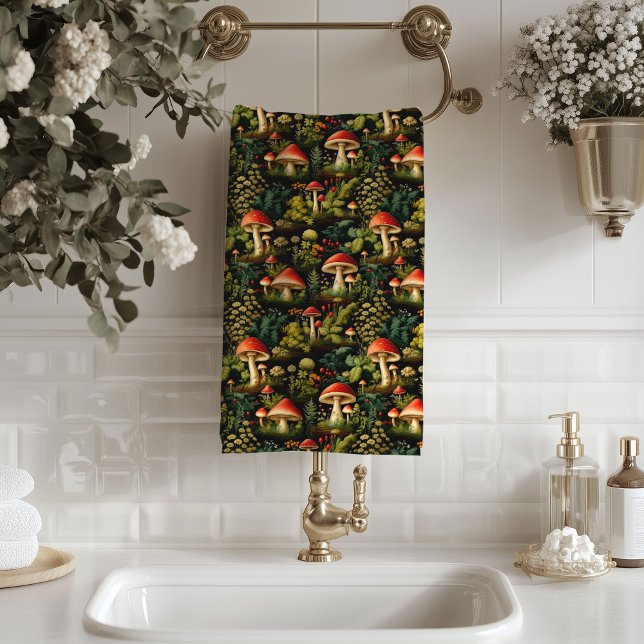 Serviettes personnalisées Champignons de la nature (Cottagecore Mushroom Towel Rustic Nature Vibes)