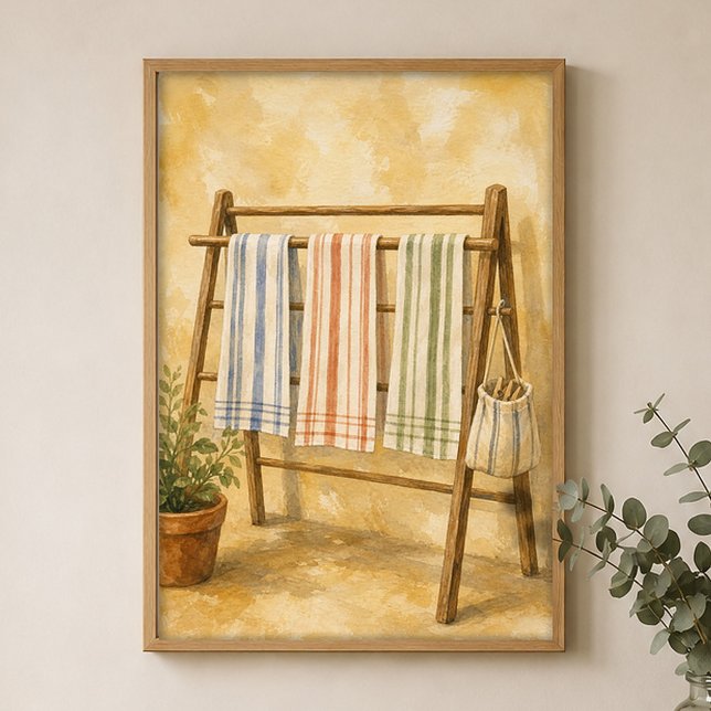 Serviettes sur le Porte-Serviettes Affiche Aquarel (Shown framed for scale. Poster ships unframed; frames are an optional add-on.)