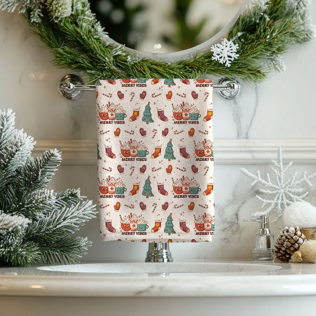 Serviettes Vintage Vibe Accent de Fête Rétro Paste (Vintage Vibe Towels Retro Pastel Holiday Accent)