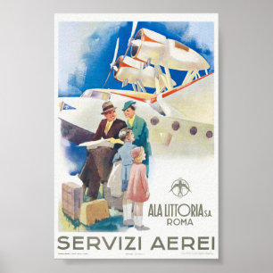 Servizi Aerei Ala Littoria Affiche Vintage 1937