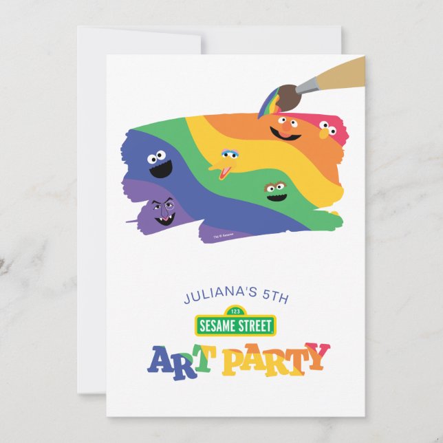 Sesame Street Pals Rainbow Art Party Invitation (Devant)