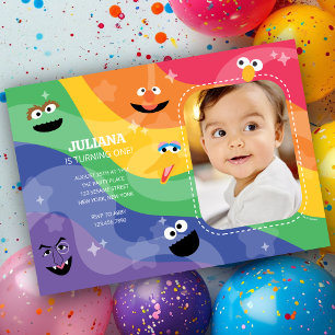 Sesame Street Pals Rainbow Photo Invitation