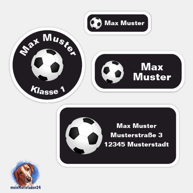 Set - 24 autocollants de football noir | (Namensaufkleber Set für Kinder - Fußball schwarz - 24 teilig, personalisierbar )