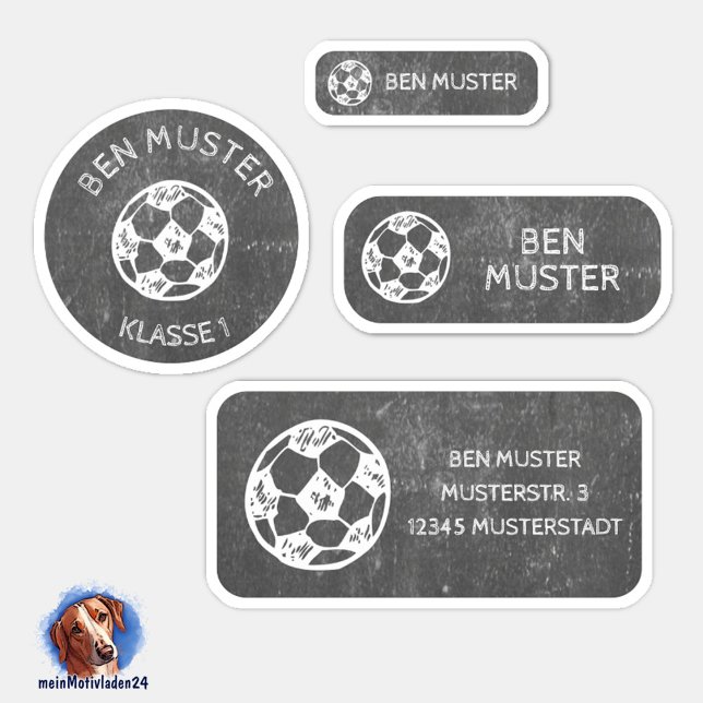 Set - 24 autocollants Table de football | (Namensaufkleber Set für Fußball Tafel - Kreide - Design - 24 teilig, personalisierbar )