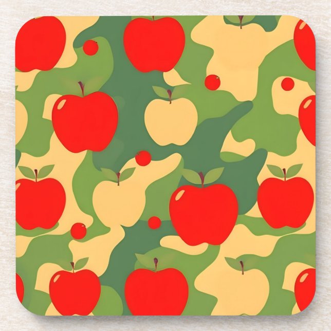Set de dessous de verre camouflage pomme rouge ver (Devant)