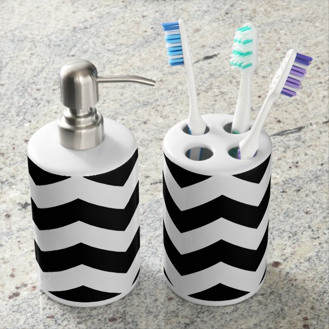Set De Salle De Bain Support noir et blanc de Tootbrush de zigzag (devant)