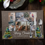 Set De Table Christmas Tree Watercolor Family 6 Photo Collage<br><div class="desc">Christmas Tree Watercolor Family 6 Photo Collage Cloth Placemat. Modern Christmas design with a watercolor Christmas tree,  6 photos,  Merry Christmas wish,  family name and year. Add 6 favorite photos and customize the text. Lovely Christmas keepsake or gift for your family and friends.</div>