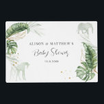 Set De Table Jungle Safari Animaux Baby shower moderne<br><div class="desc">girafe à thème forêt sauvage,  et baby shower animal safari de garçons élégants Set de table papier avec une girafe,  un éléphant,  feuille d'or et feuilles verts.</div>
