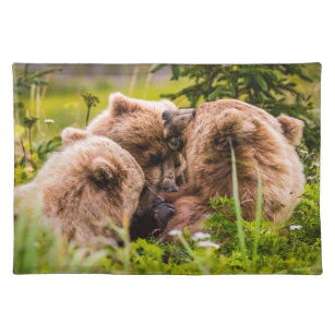 Set De Table Mama bear nourrit ses deux petits, Lake Clark Nati