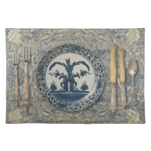Tapis de table bleu de Delft avec couverts en arge