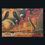 Set De Table Voiture volant vintage de science fiction futurist<br><div class="desc">illustration vintage image de science-fiction voyage et transport avec un livre classique retro sci fi milieu urbain avec une ville de l'avenir. Les bâtiments architecturaux sont en forme de cônes et les véhicules volent dans le ciel comme des oiseaux tandis que la foule se déplace à travers la métropole.</div>