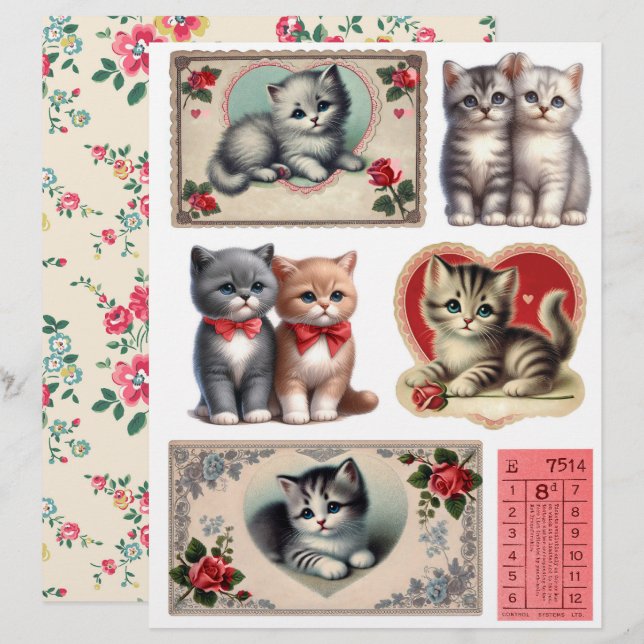 Set of Vintage Style Kitten Ephemera & Fussy Cuts (Devant / Derrière)