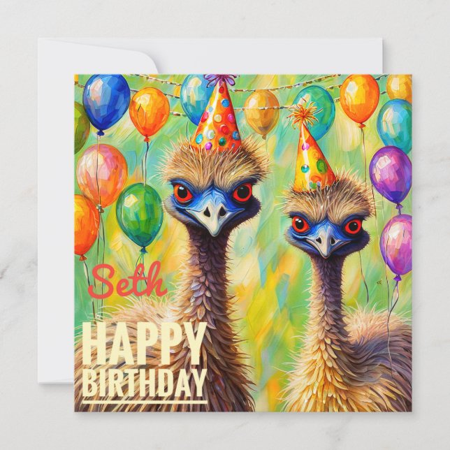 SETH ~ Carte d'anniversaire ~ Emus ~ (Devant)