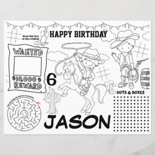 Sets de table d'anniversaire Cowboy, fiche d'activ