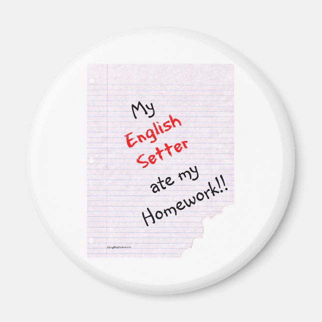Setter anglais Ate My Homework - Magnet (Devant)