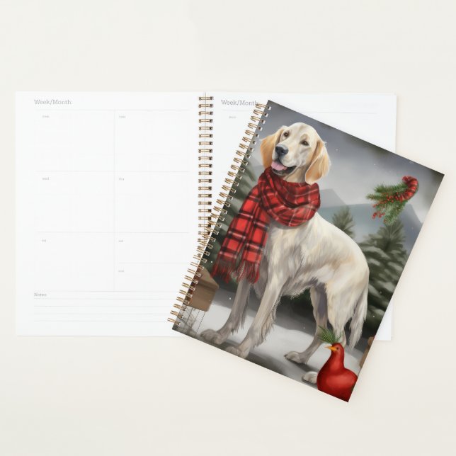 Setter anglais dans la neige de Noël (Devant avec enveloppe)