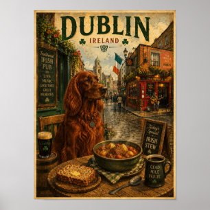 Setter Irlandais à Dublin Affiche de Voyage Vintag